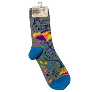 NEW Blue Q Women's Crew Socks "I Love My A**hole Kids" Shoe Sizes 5-10 Blue Gray